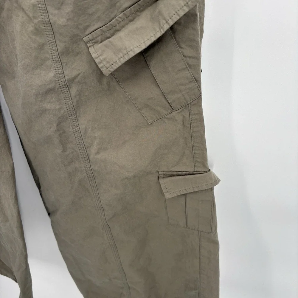 ELODIE Womens Pants Natural Olive Grn Wide‎ Leg Cargo Trousers SIZE Large 33-36